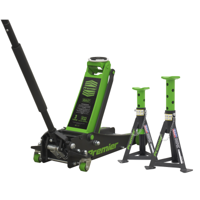 Trolley Jack 3 Tonne & Axle Stands (Pair) 3tonne per Stand Combo